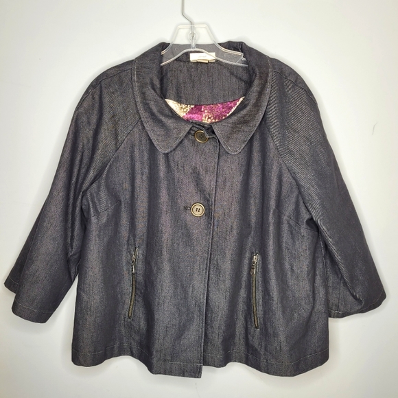 Christopher & Banks Denim Jacket lined with pleated back 3 quarter sleeves XL - Picture 2 of 12